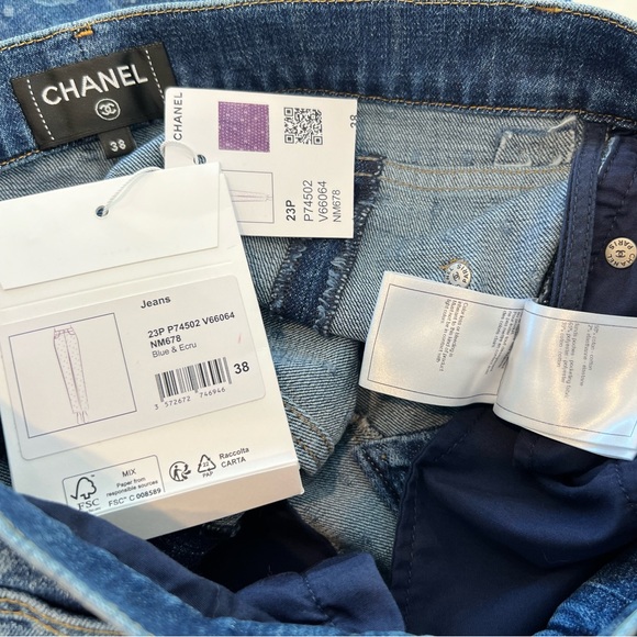 CHANEL 23 CC POLKA DOT DARK BLUE ECRU & WHITE SLIM JEAN SIZE FR 38 / US 6 - Picture 16 of 17